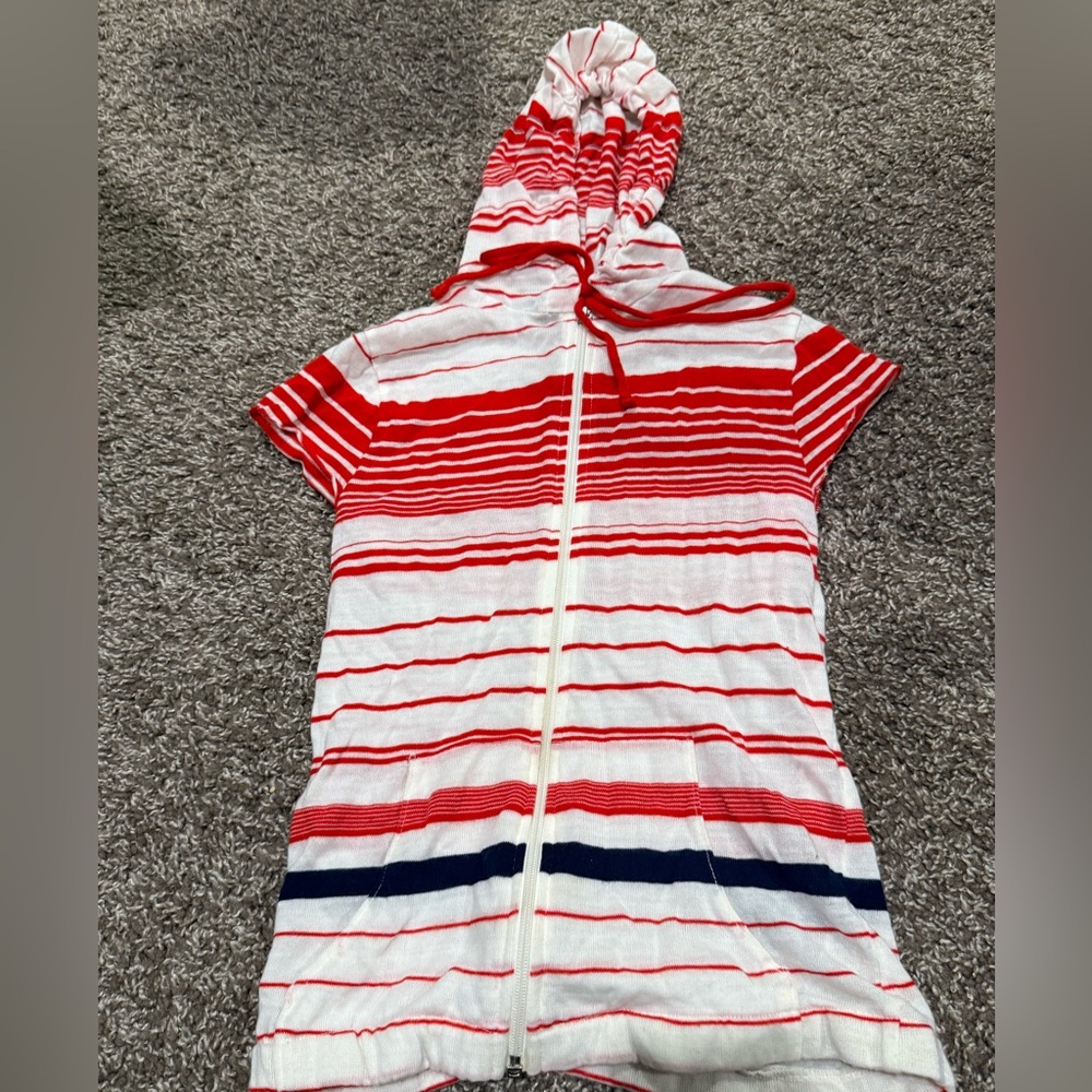 🌶️Striped Red and White Hooded Women's Top